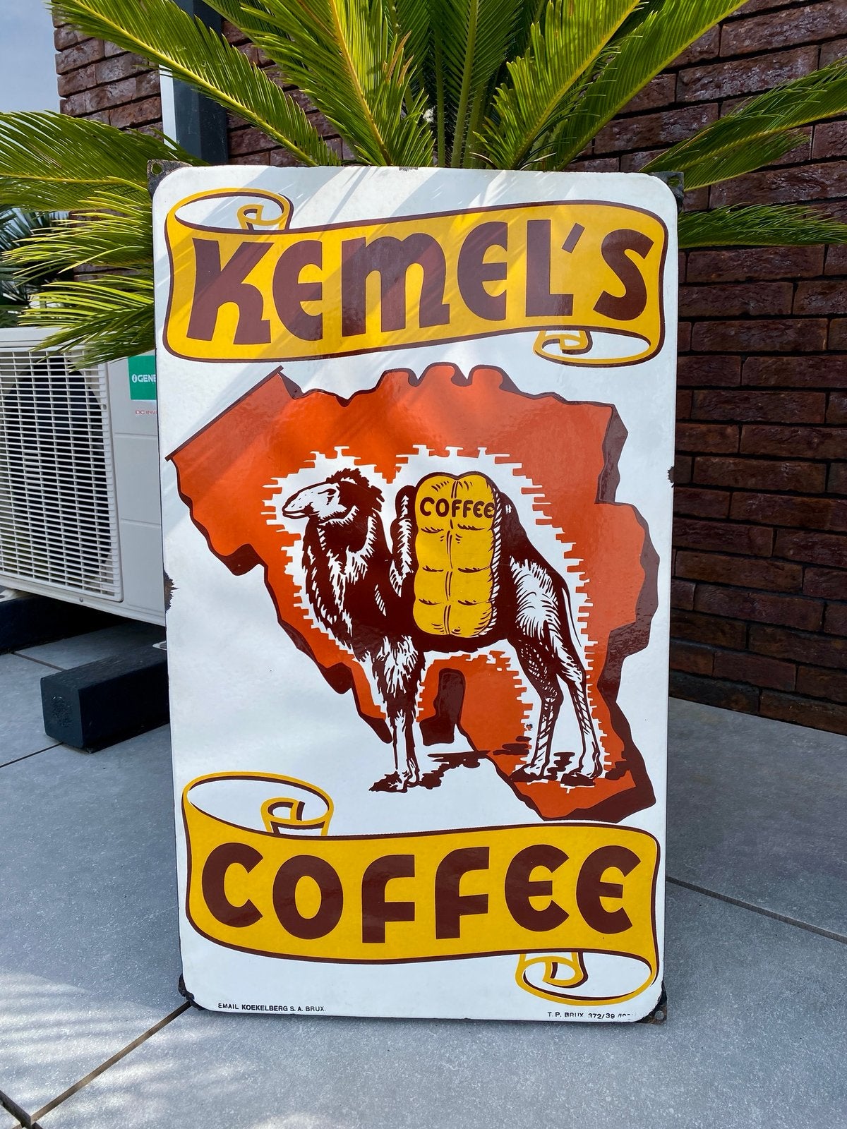 Emaille reclamebord :Kemel’s koffie : jaren ‘50, Collections, Enlèvement ou Envoi, Utilisé, Panneau publicitaire