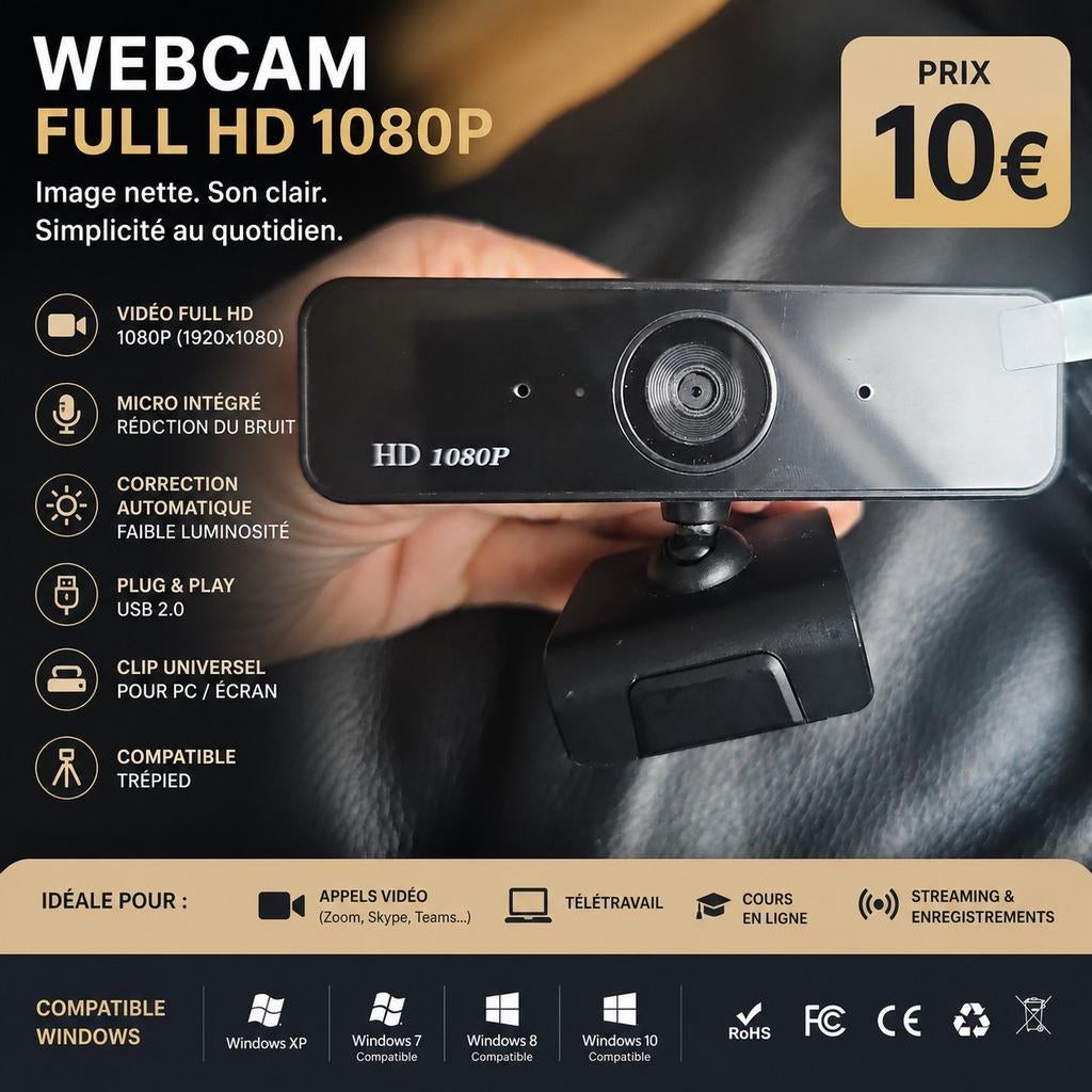 Webcam Full HD 1080p – 10€
Pièce ou lot 80€/ 15 pièces, Computers en Software, Webcams, Ophalen of Verzenden, Windows, Microfoon