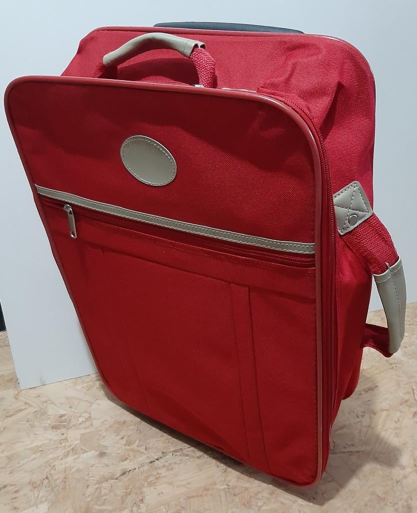 Set: rode trolley 2 wielen (vouwbaar)+ toilettas+ buikzakje, Ophalen, 40 tot 60 cm, Wieltjes, Minder dan 20 cm
