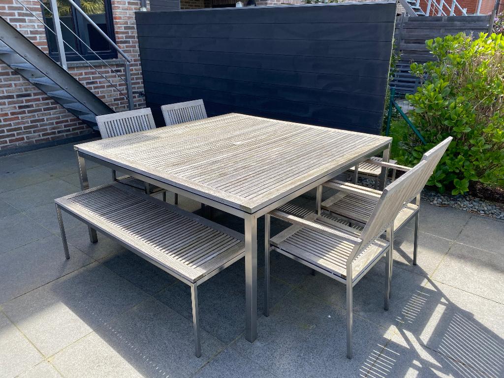 Gloster tuintafel en stoelen, Jardin & Terrasse, Enlèvement, Utilisé, Carré, Bois de teck