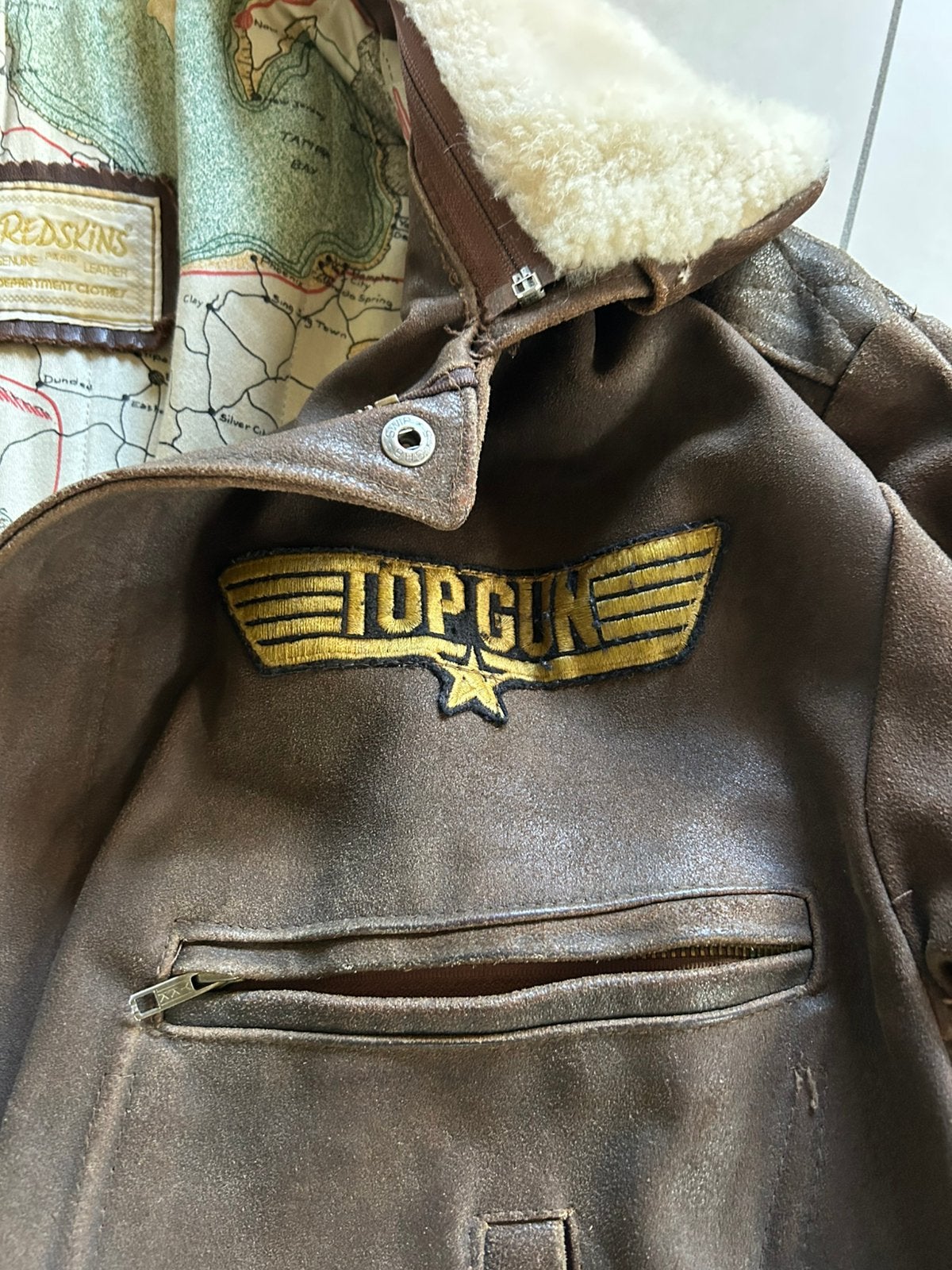 Vintage lederen jas TOPGUN, Ophalen of Verzenden, Gedragen, Bruin
