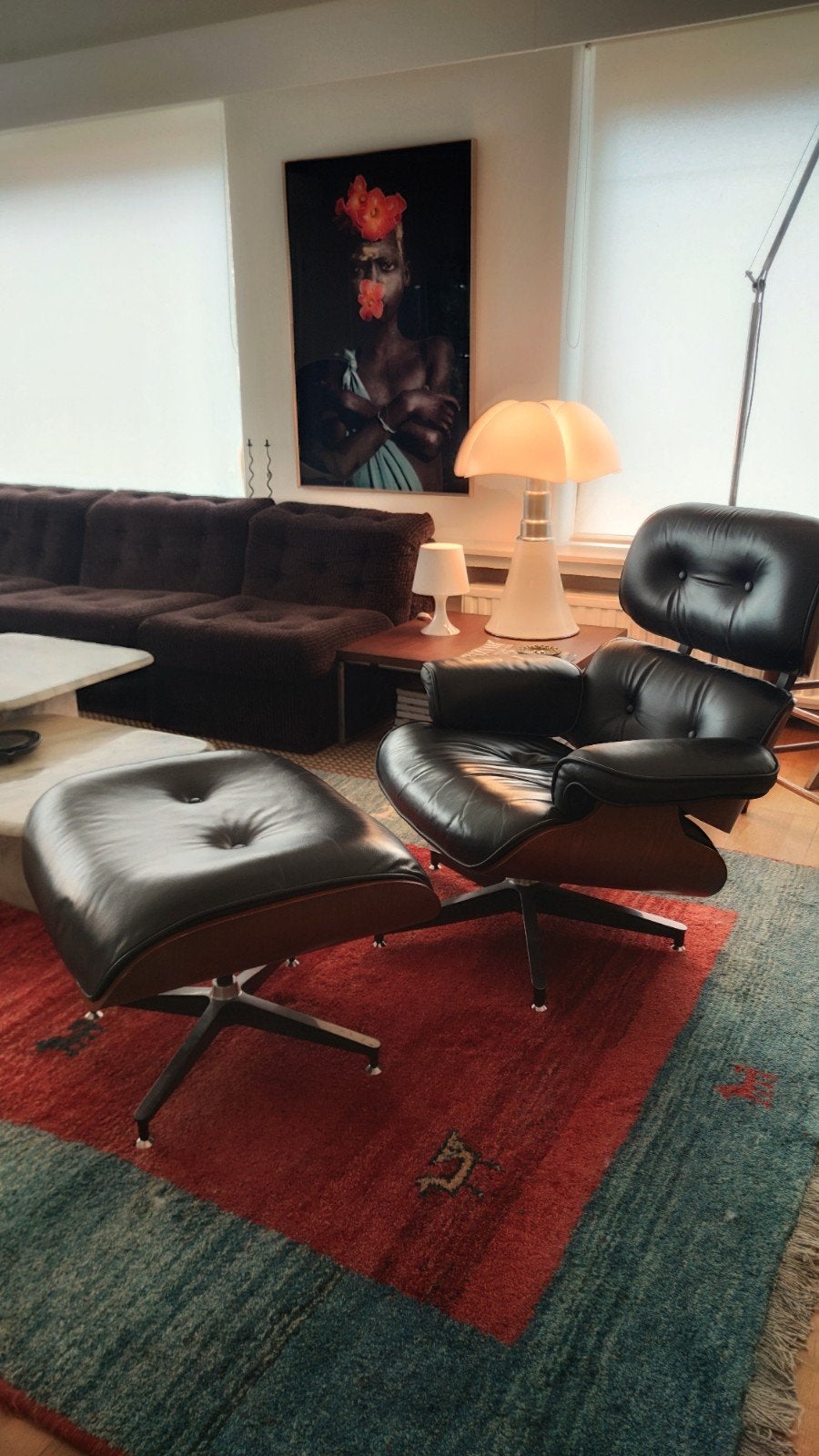 Eames stijl lounge chair en ottoman, Enlèvement, Midcentury