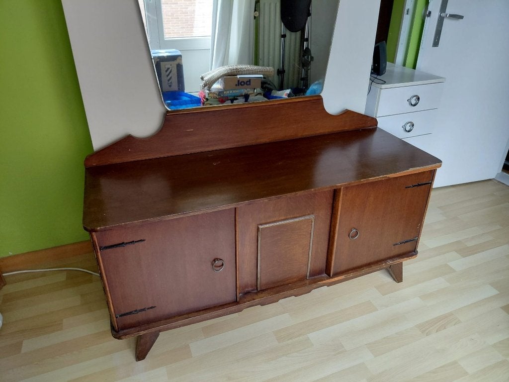 Vintage commode met spiegel, Ophalen, Gebruikt, Vintage, Met deur(en)
