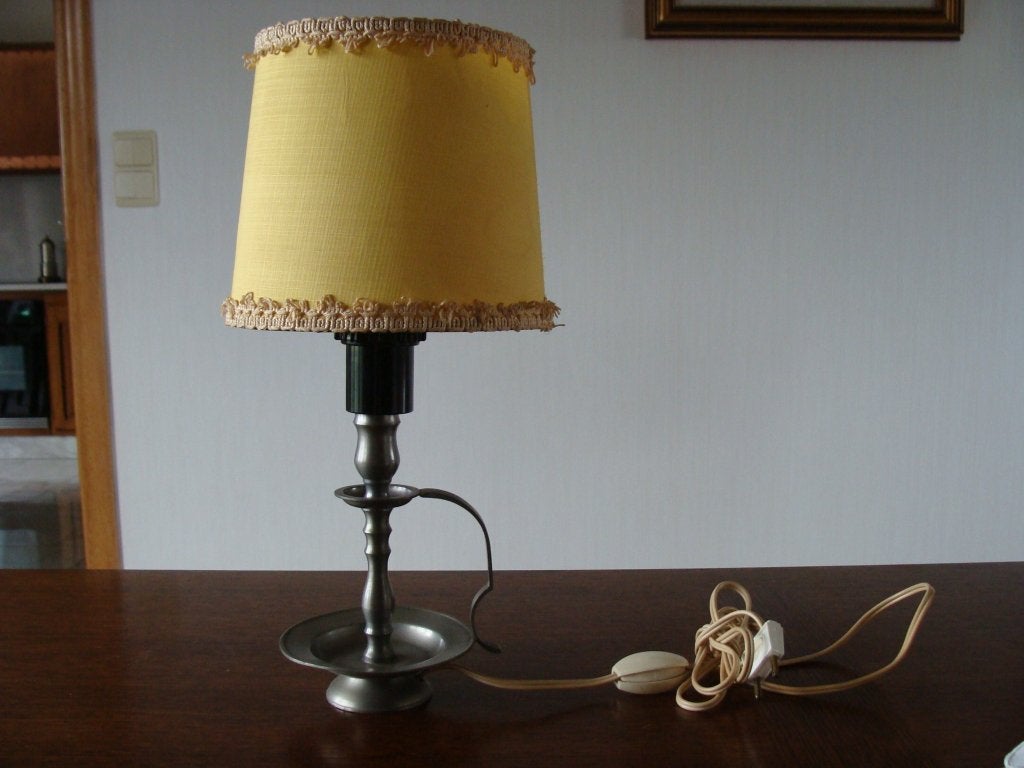 Ancienne lampe de chevet en étain, vintage, Maison & Meubles, 38 cm, Avec abat-jour, Comme neuf, Enlèvement