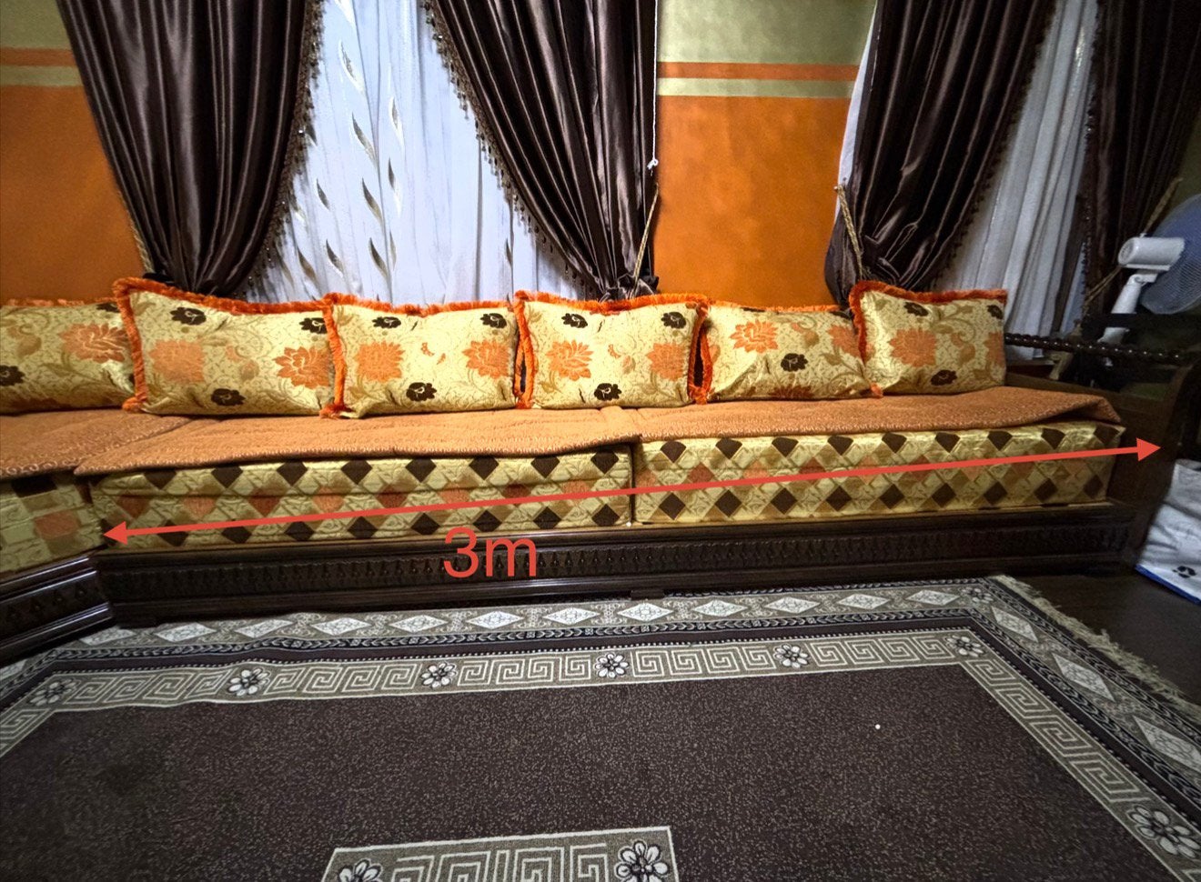 Salon marocain complet (3 table + rideau + tapis), Maison & Meubles, Enlèvement, Comme neuf, Bois