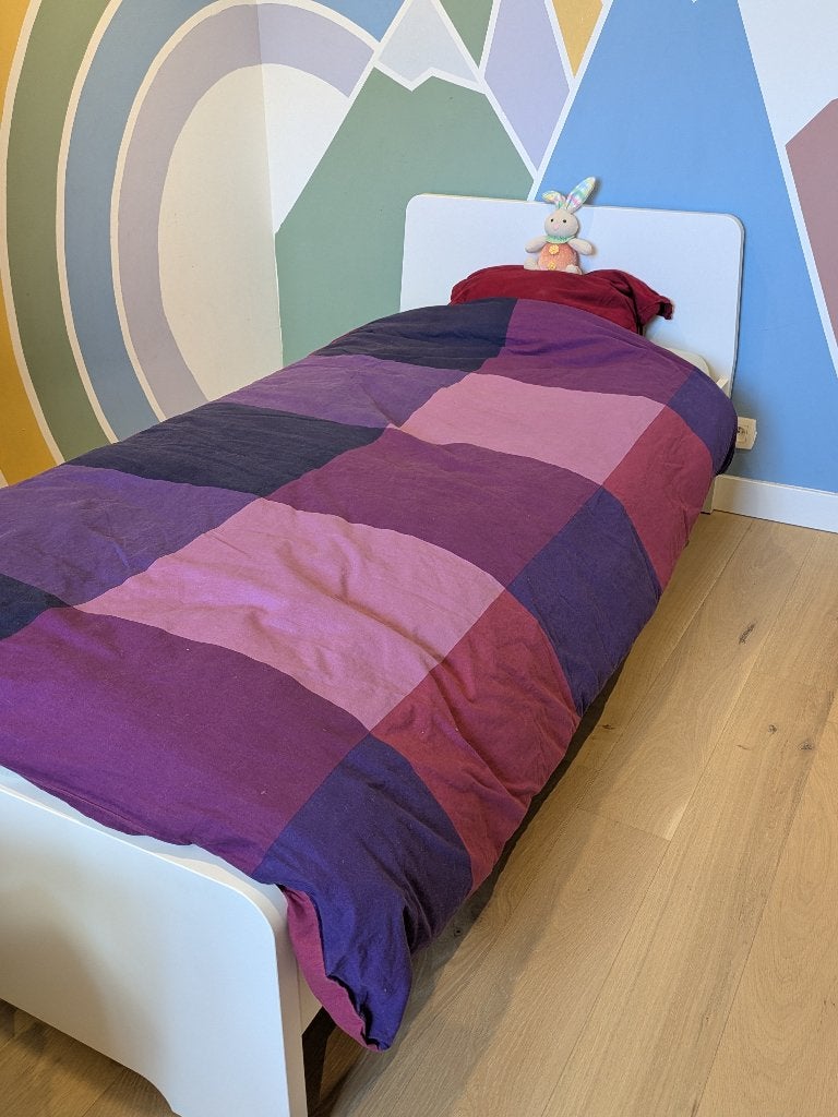 kinderbed 90x200, zijsteun, lattenbodem, matras & beschermer, 85 tot 100 cm, Gebruikt, 180 cm of meer, Ophalen