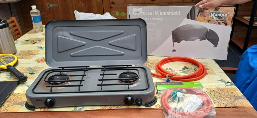 Camping kookvuur gas + windscherm + extra gaskoppeling, Ophalen