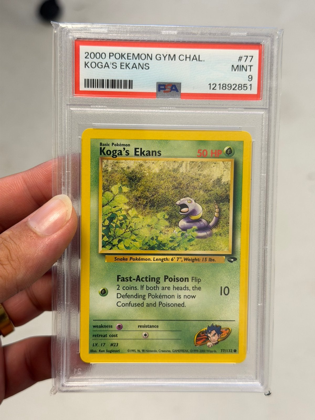 Koga’s Ekans 77/132 Gym Challenge 2000 PSA 9 Pokémon vintage, Ophalen of Verzenden, Zo goed als nieuw, Losse kaart, Foil