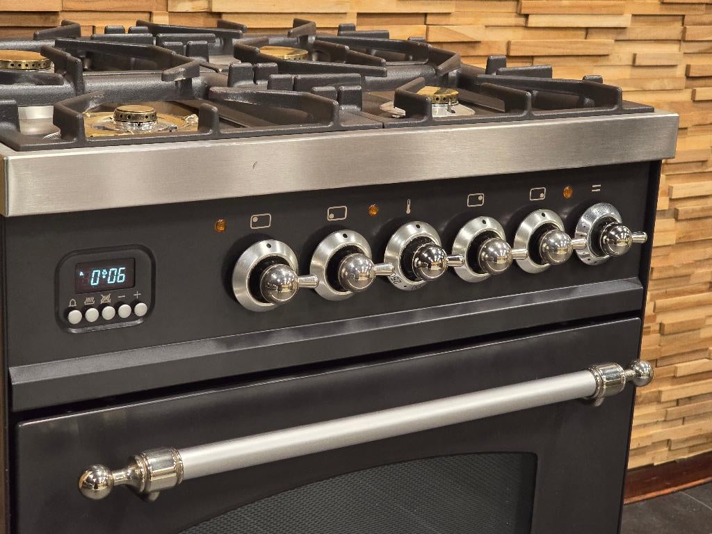 🔥Luxe Fornuis Boretti 60cm antraciet + rvs GASOVEN, Elektronische apparatuur, Fornuizen, Ophalen, 4 kookzones, Zo goed als nieuw