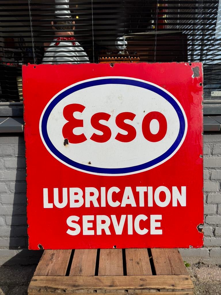 Panneau d'affichage double face en émail Esso 1937 !, Enlèvement, Utilisé, Panneau publicitaire
