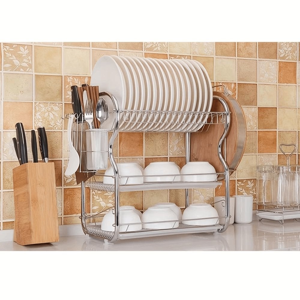 Tier Dish Drying Rack with Drain Trays & Utensil Holders, Maison & Meubles, 25 à 50 cm, Moins de 100 cm, Comme neuf, Enlèvement