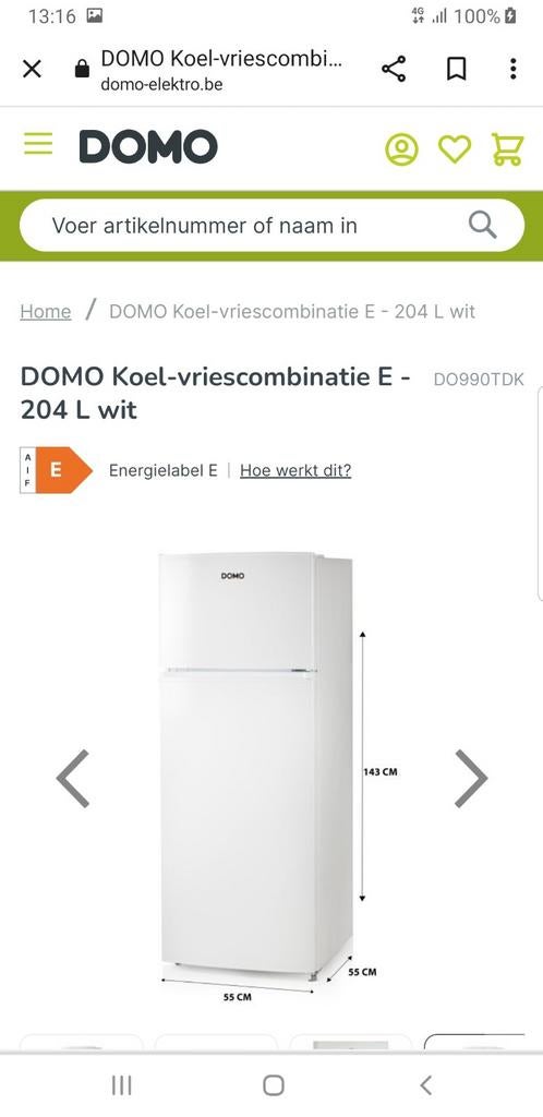 Koel-vries combinatie DOMO 204 liter Nieuwe in verpakking, Ophalen