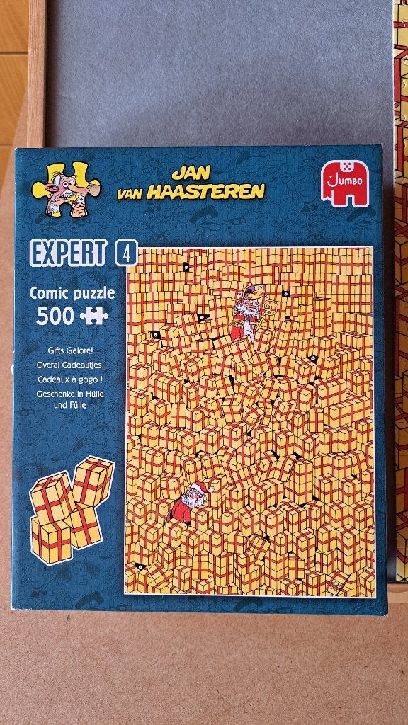 jan van haasteren "overal cadeautjes", Ophalen, 500 t/m 1500 stukjes, Zo goed als nieuw, Legpuzzel