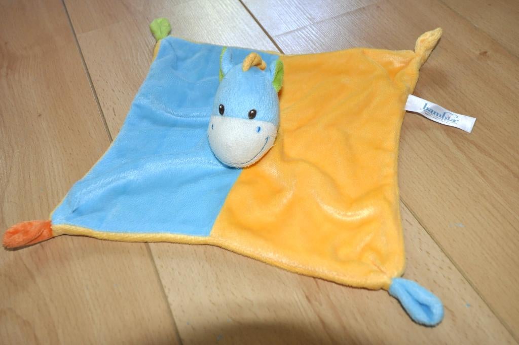 Doudou âne cheval velours doux Bambia 30x30cm, Bleu, Autres marques, Comme neuf, Moyen (20 à 80 cm)