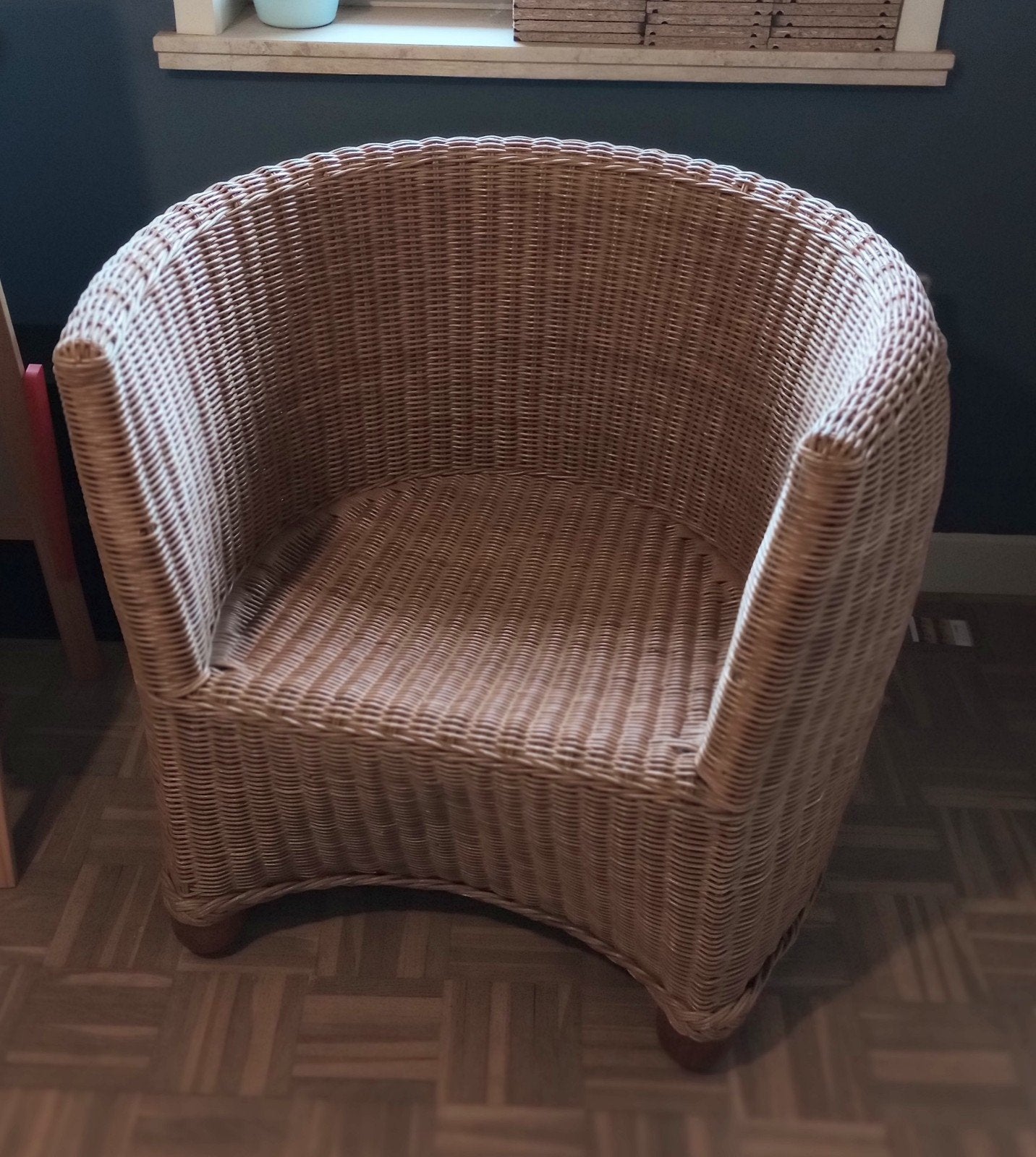 Comfortabele rieten (rotan) stoel + kussen, Ophalen, Bruin, Riet of Rotan, Zo goed als nieuw
