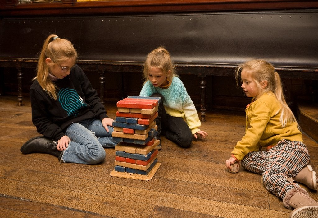 Houten tower - jenga - gekleurde blokken, Drie of vier spelers, Ophalen, Gebruikt
