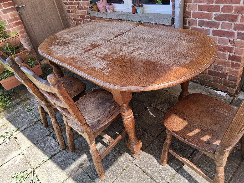 tafel met 3 stoelen, Huis en Inrichting, Stoelen, Ophalen, Gebruikt, Bruin, Hout