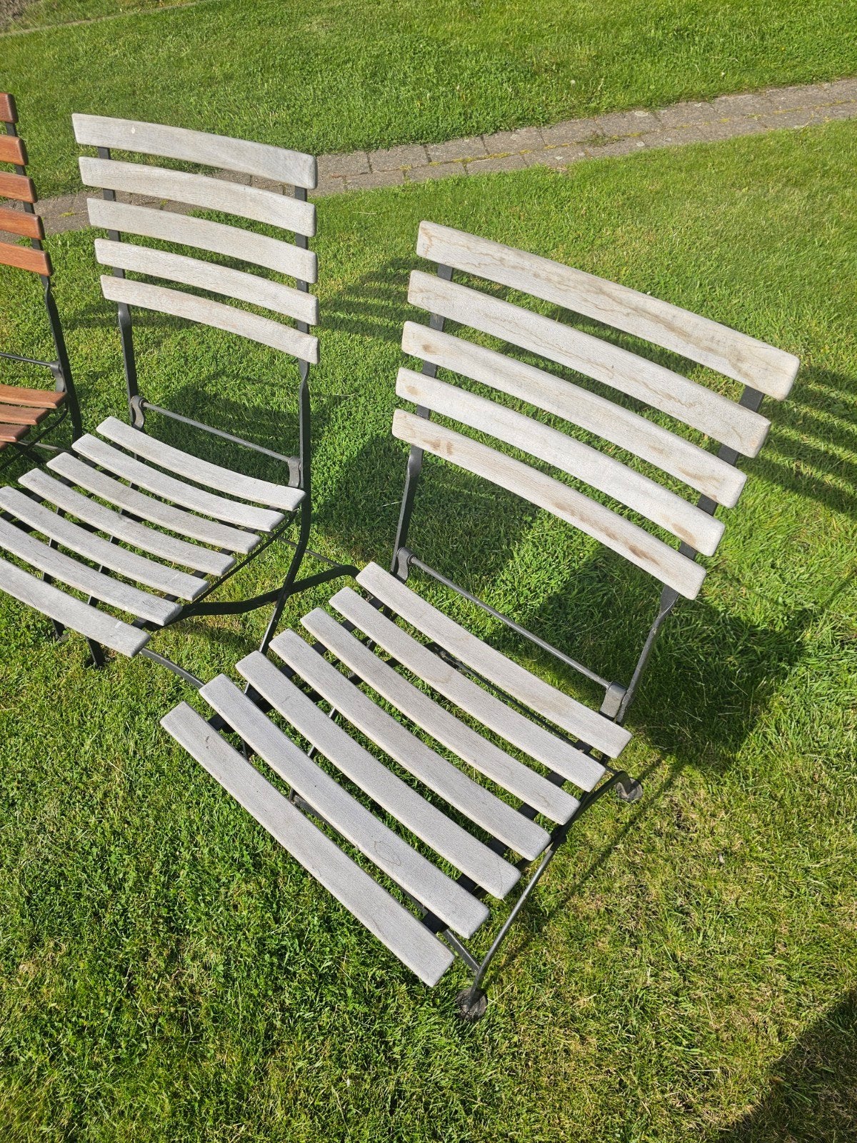 Houten stoelen met ijzeren onderstel, Tuin en Terras, Tuinstoelen, Ophalen