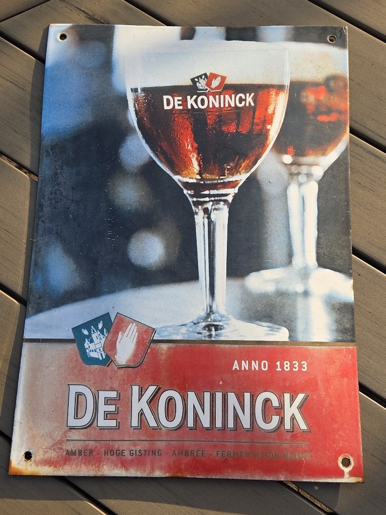 Vintage De Koninck metalen reclamebord – matige staat, Verzamelen, Biermerken, Ophalen, Gebruikt, Reclamebord, Plaat of Schild