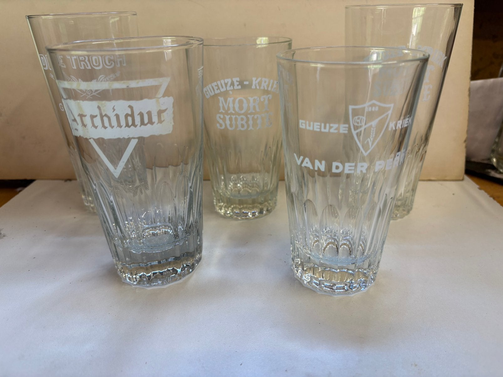 Gueuze glazen 5 verschillende 33cl, Verzamelen, Biermerken, Ophalen of Verzenden, Zo goed als nieuw