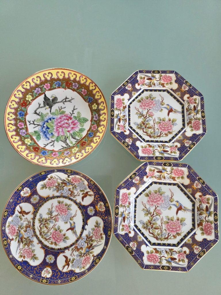 Set van 4 Vintage Aziatische Porseleinen Bordjes, Enlèvement