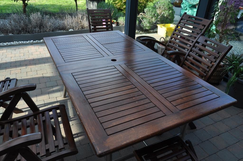 terrastafel, Ophalen, Zo goed als nieuw, Rechthoekig, Hout