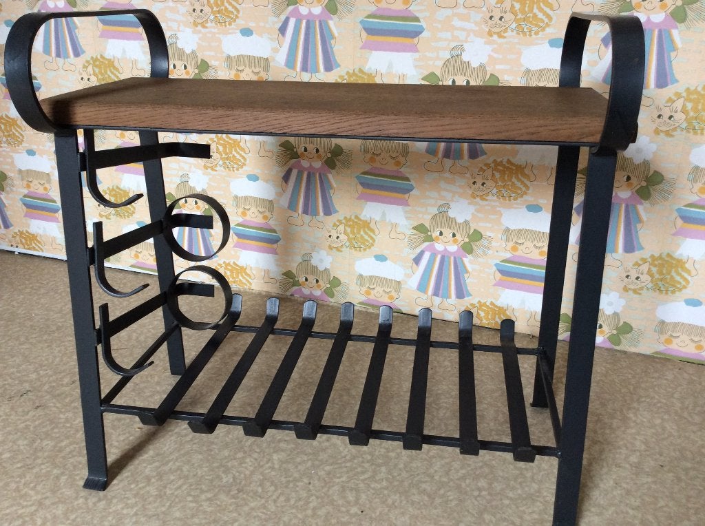 Industrieel wijnrek met houten blad - metaal en hout, Huis en Inrichting, Ophalen, Gebruikt, Hout, 50 tot 75 cm