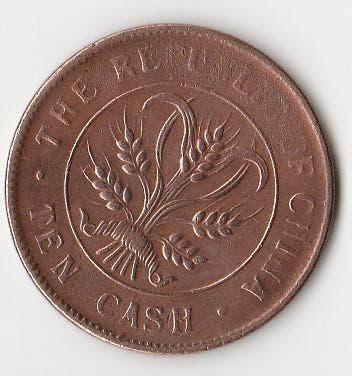 10 Cash 8e uitgave; type 1 Republiek China  1920, Ophalen, Losse munt