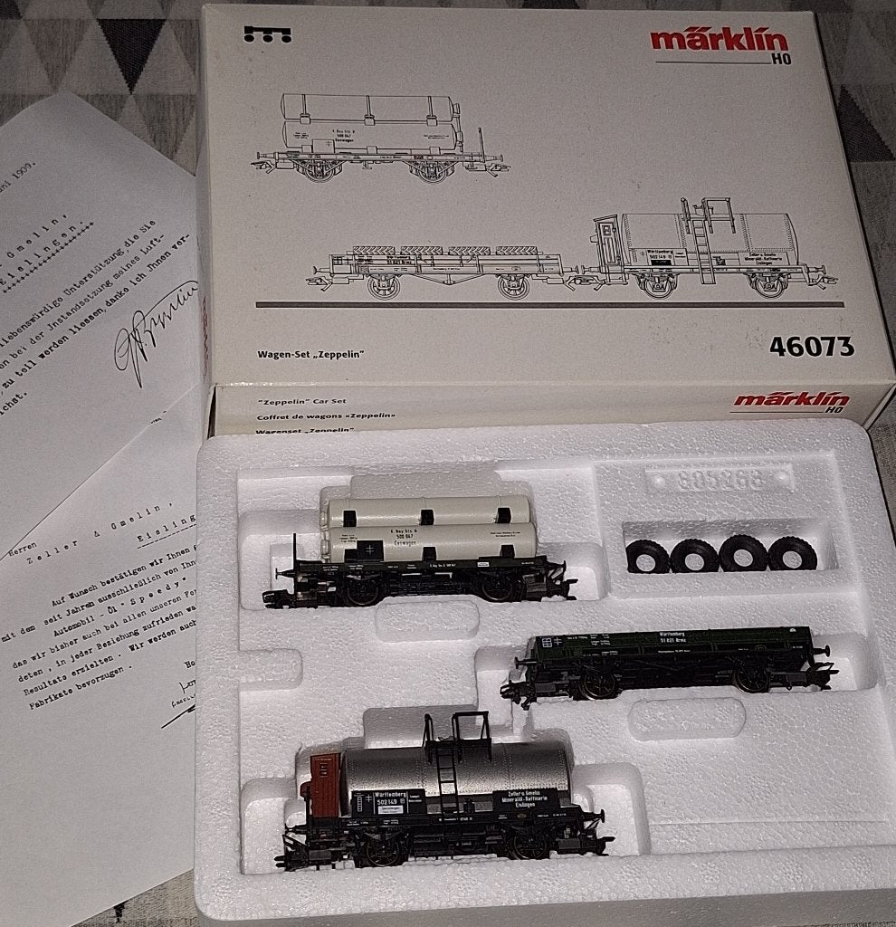 Märklin HO 46073 set 3 goederenwagons "Zeppelin", Hobby en Vrije tijd, Ophalen of Verzenden, Zo goed als nieuw, Treinset, Märklin