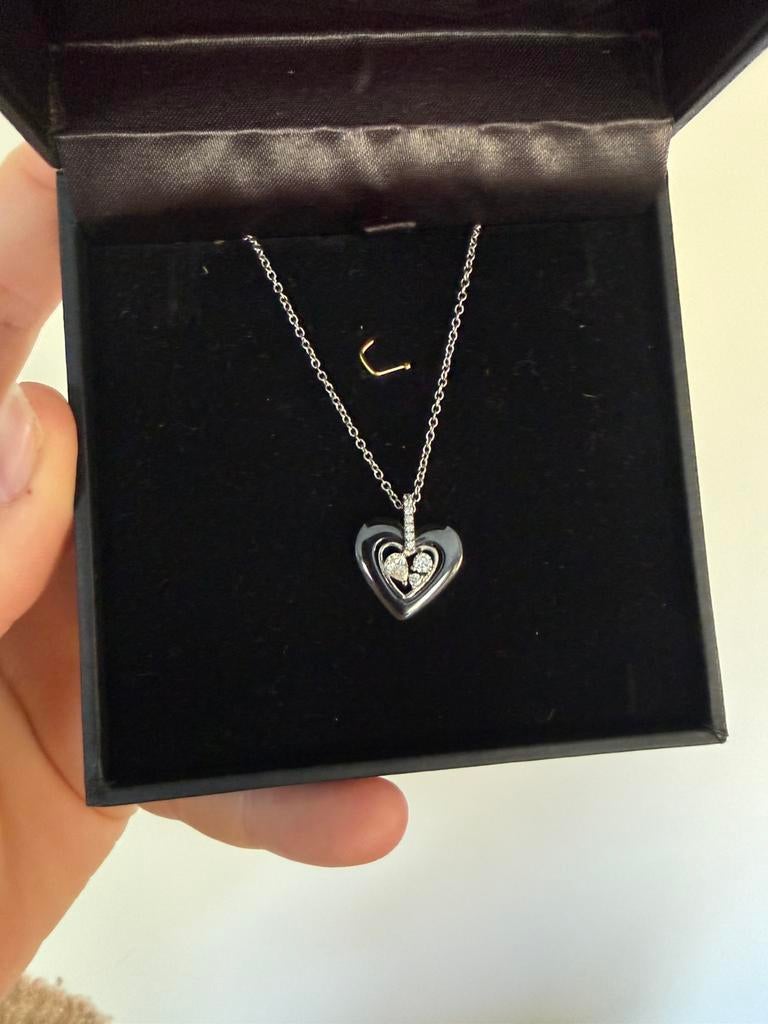 Ketting zwart hartje met 3 steentjes, Ophalen, Nieuw, Zwart
