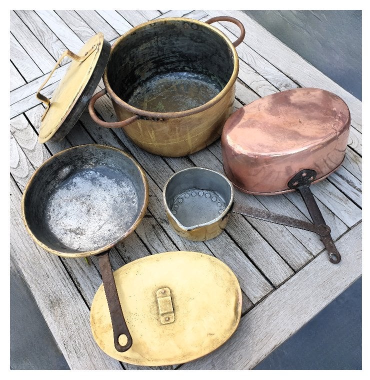 XIXe ✅ koperen lot ~ Daubière, pan, koekenpan & steelpan, Antiek en Kunst, Ophalen, Koper