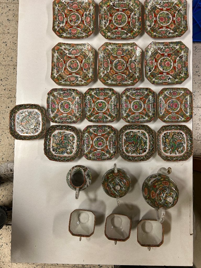 Antiek Chinees porseleinen Rose Medallion theeservies, Ophalen