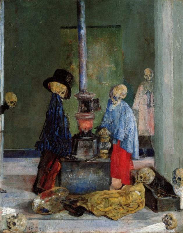Poster Ensor Skeletons Warming Themselves, Ophalen of Verzenden