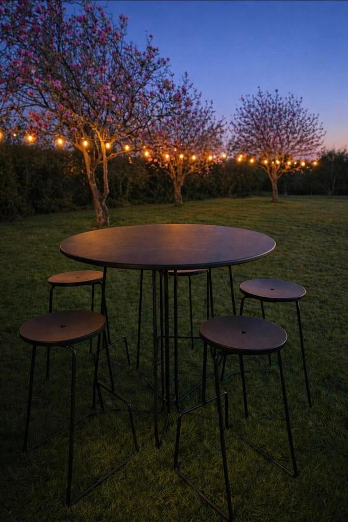 Tiki Extremis grand avec 5 tabourets de bar (noir), Neuf, Inox, 5 places, Salons de jardin