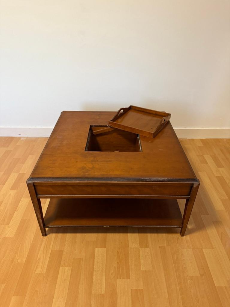 Vintage salontafel met verborgen compartiment, Huis en Inrichting, Ophalen, Gebruikt, Vierkant, Minder dan 50 cm