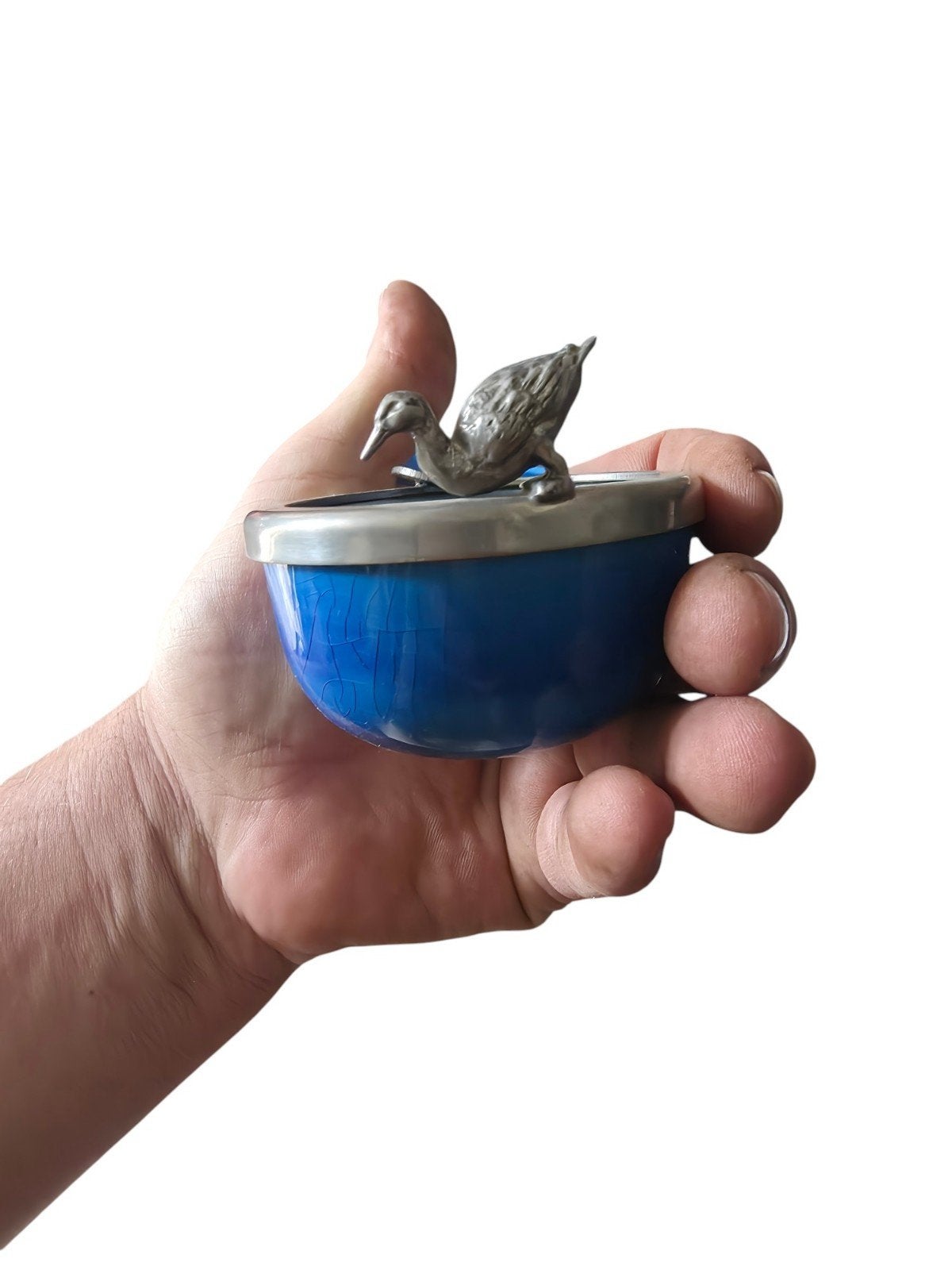 Vintage gebarsten blauw geglazuurde keramische asbak met dez, Ophalen of Verzenden