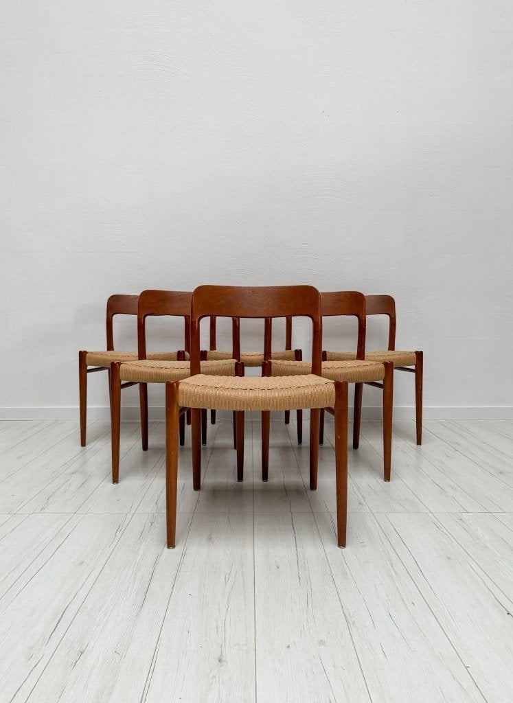 6 Deense teak eetkamerstoelen Niels O. Møller No. 75 50s, Ophalen