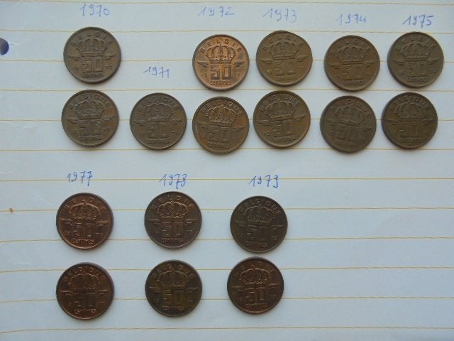 15 x 50 CENT BELGIUM 1970 - 1979, Verzenden, Overig, Losse munt