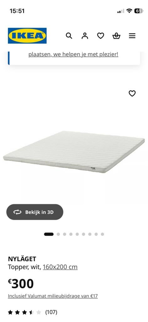Topper 160x200, Ophalen, Zo goed als nieuw