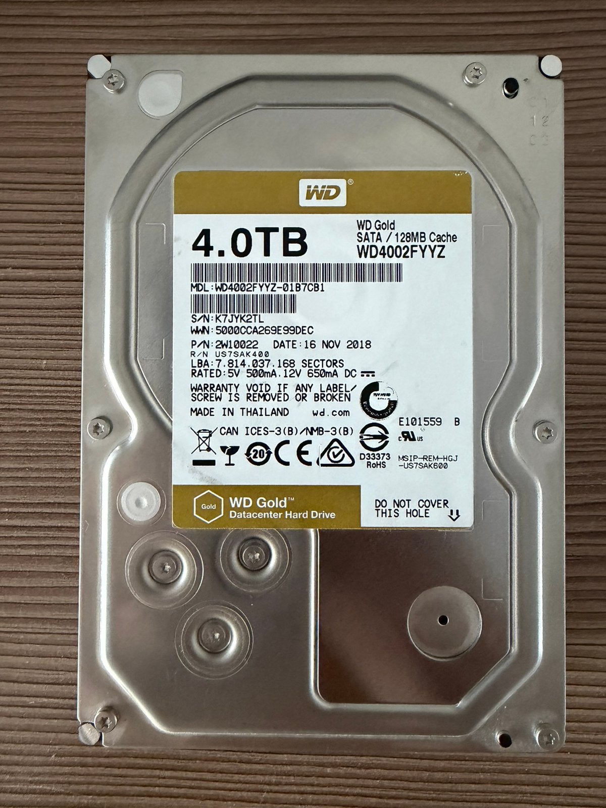 Disque dur Enterprise Sata WD4002FYYZ 4 To, Informatique & Logiciels, Disques durs, Enlèvement ou Envoi, Interne, Utilisé, 4TB