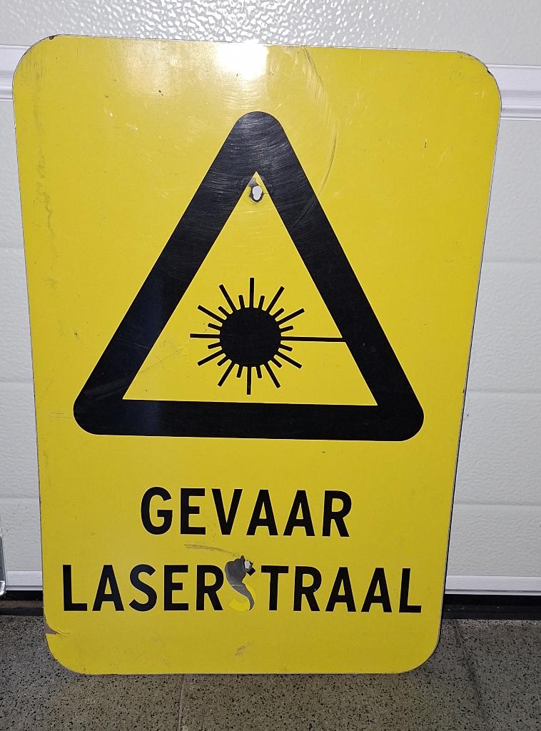Verkeersbord Gevarenbord Opgelet Laserstraal 60x40cm, Ophalen, Metaal, Gebruikt, 40 cm