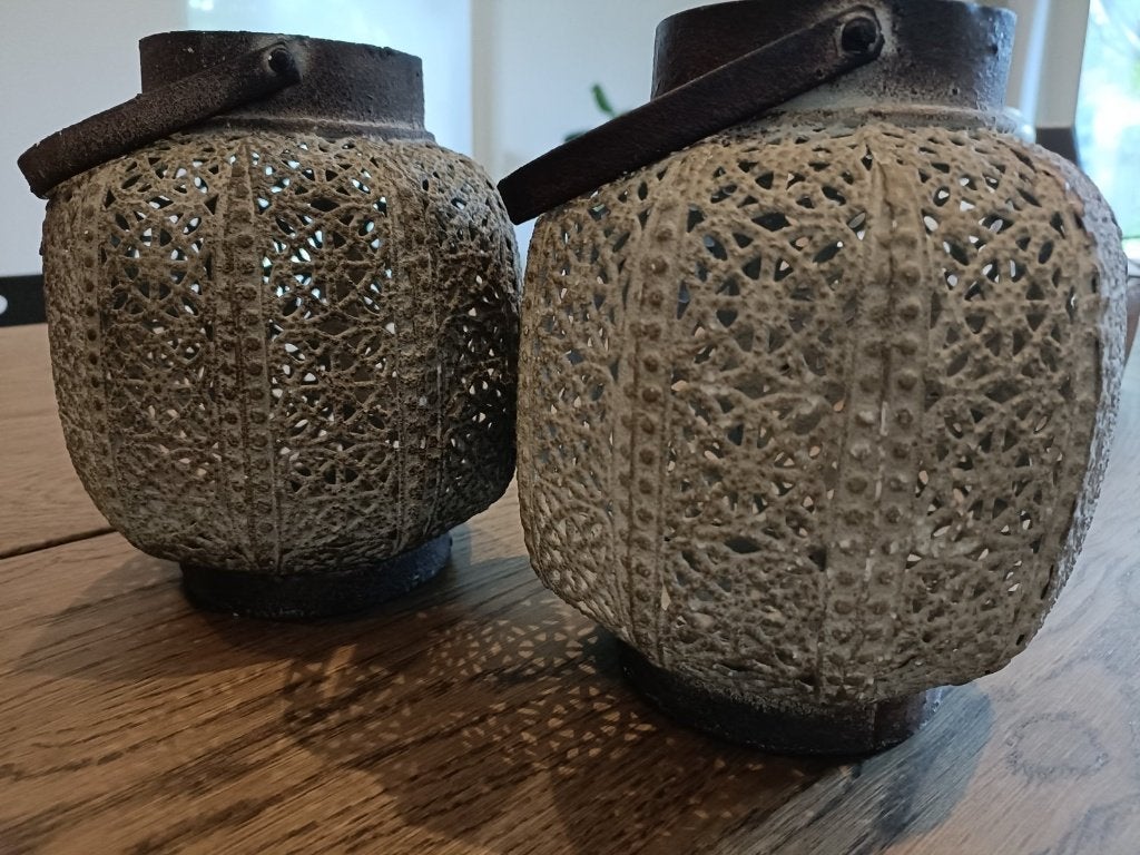 Lot 2 metalen kaarsenhouders lantaarn met handvat, Ophalen, Gebruikt, Lantaarn