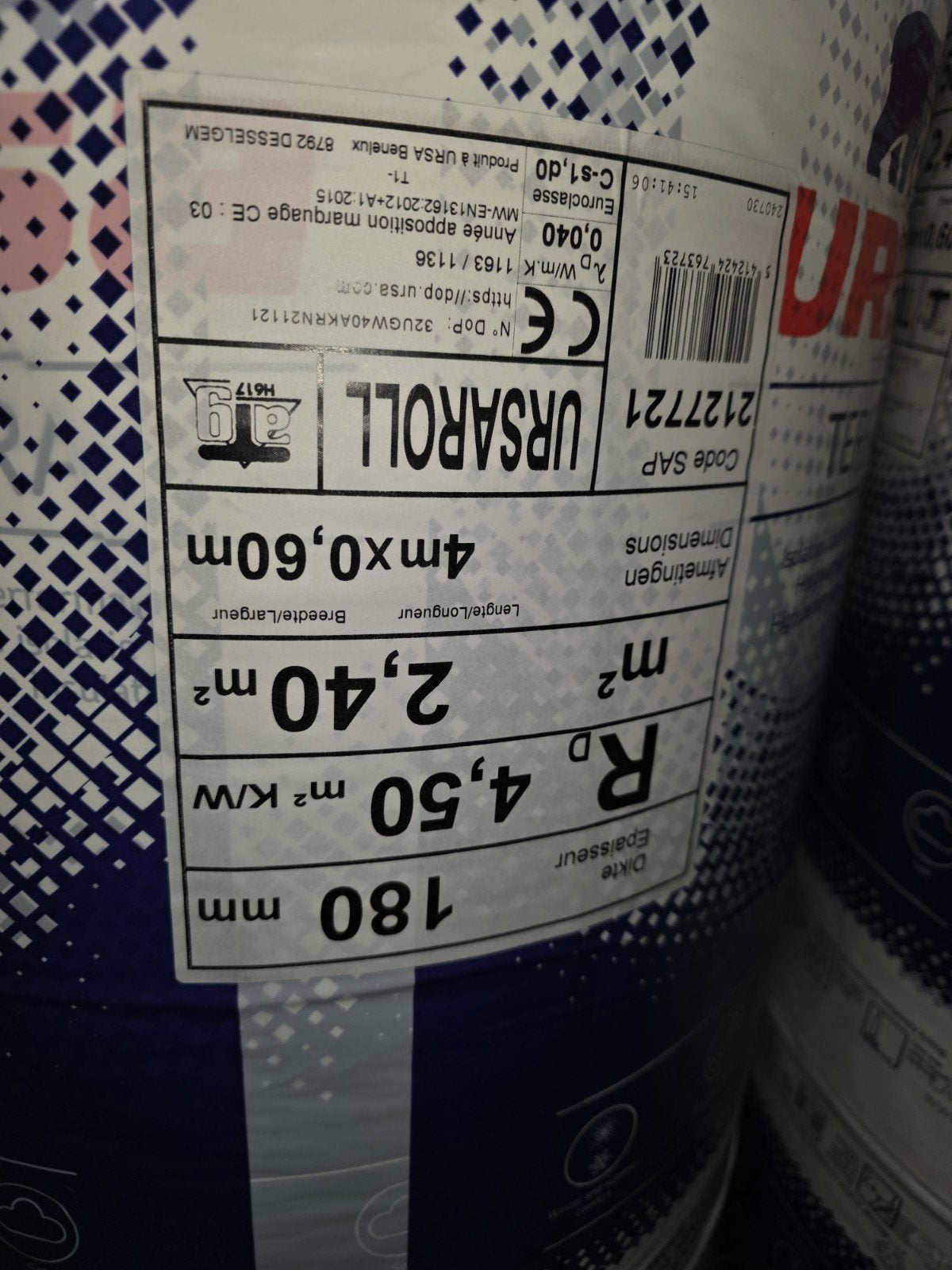 Isolatie glaswol Ursaroll 180mm, Doe-het-zelf en Bouw, Ophalen, Glaswol
