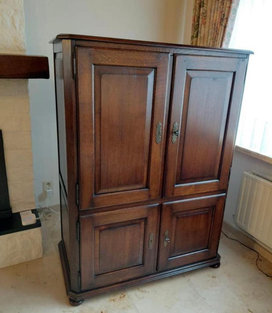 TV kast hout met uitschuifbare lade en 2 opbergvakken, Ophalen, Gebruikt, 70 tot 120 cm, 120 tot 170 cm