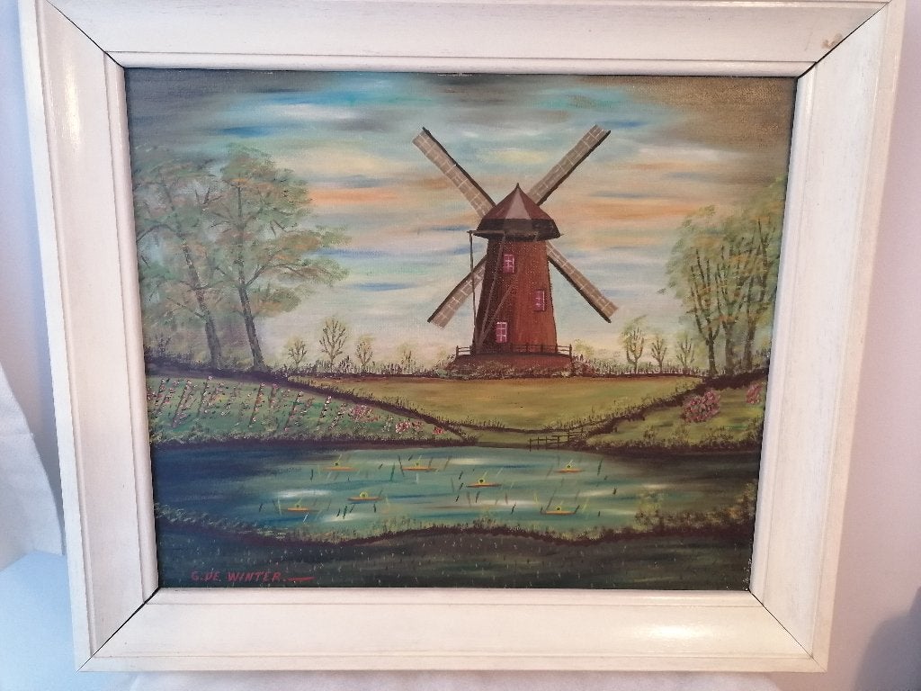 olieverf schilderij op doek: G. De Winter, Ophalen, Doek, Gesigneerd, Landschap