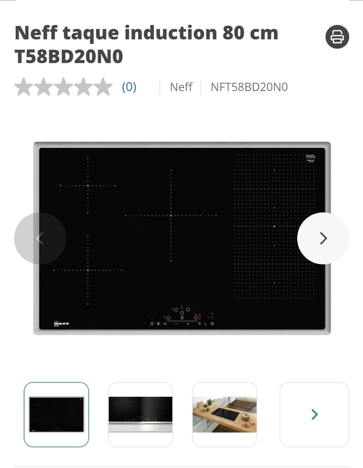 Taque induction 80CM NEFF Neuve, Enlèvement