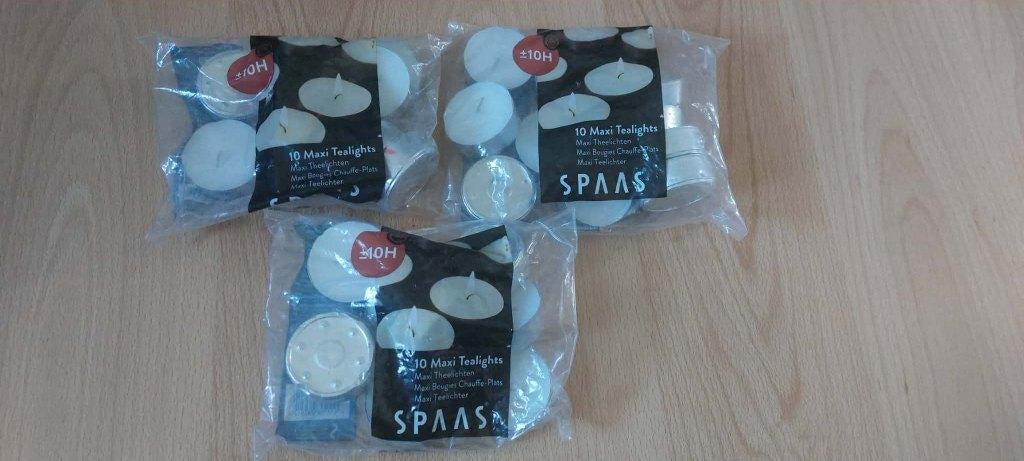 3 x 10 Spaas maxi theelichten thee lichtjes, Wit, Nieuw, Ophalen of Verzenden, Kaars