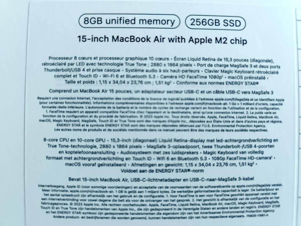 apple macbook air m2 15 inch (nieuw), Computers en Software, Apple Macbooks, Nieuw, MacBook Air, 15 inch, 256 GB, 8 GB, Azerty