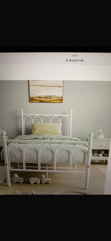 Wit smeedijzeren bed, Ophalen, 90 cm, Eenpersoons, Wit