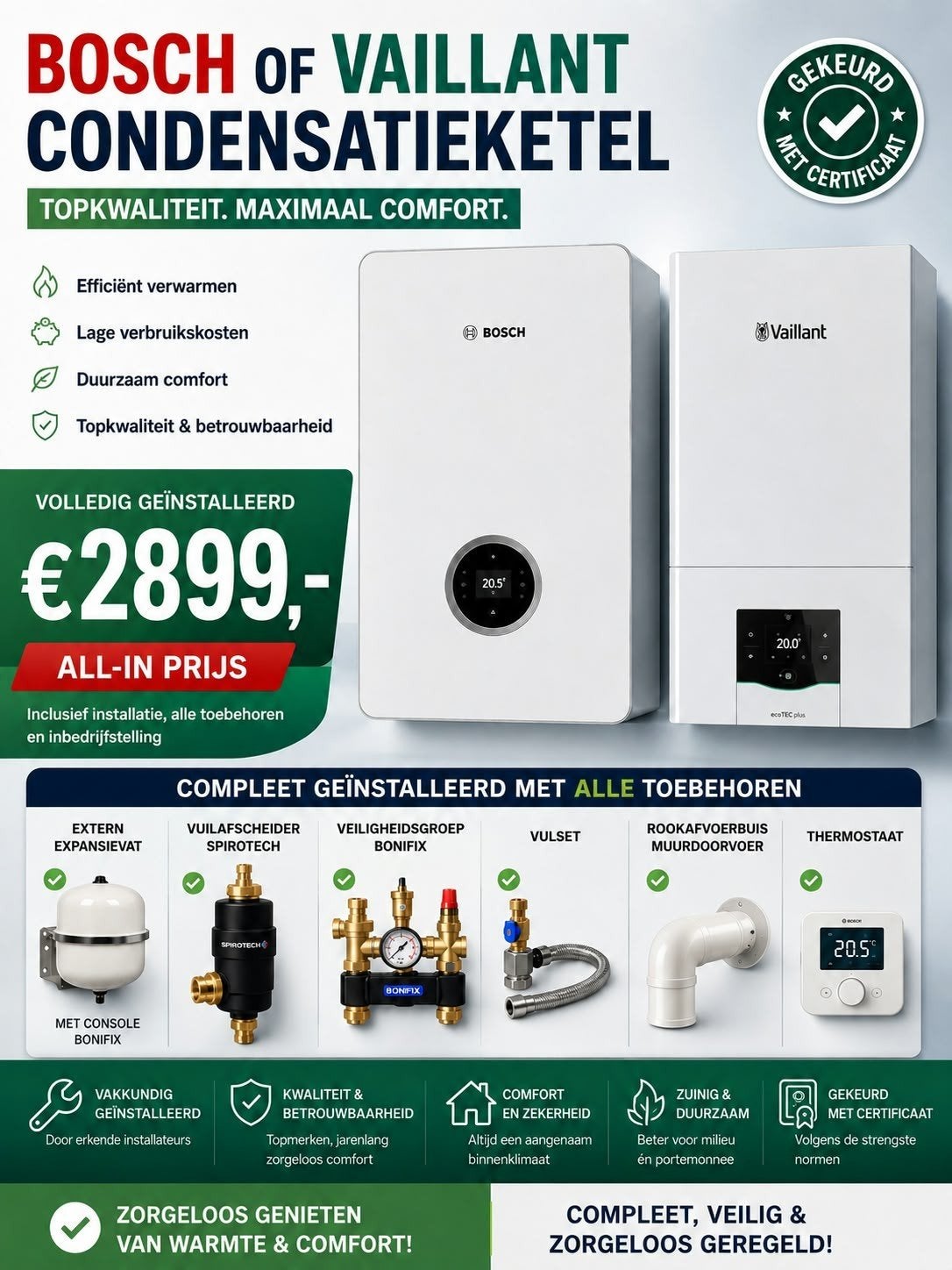 Condensatieketel vaillant of Bosch inclusief plaatsing ., Doe-het-zelf en Bouw, Ophalen